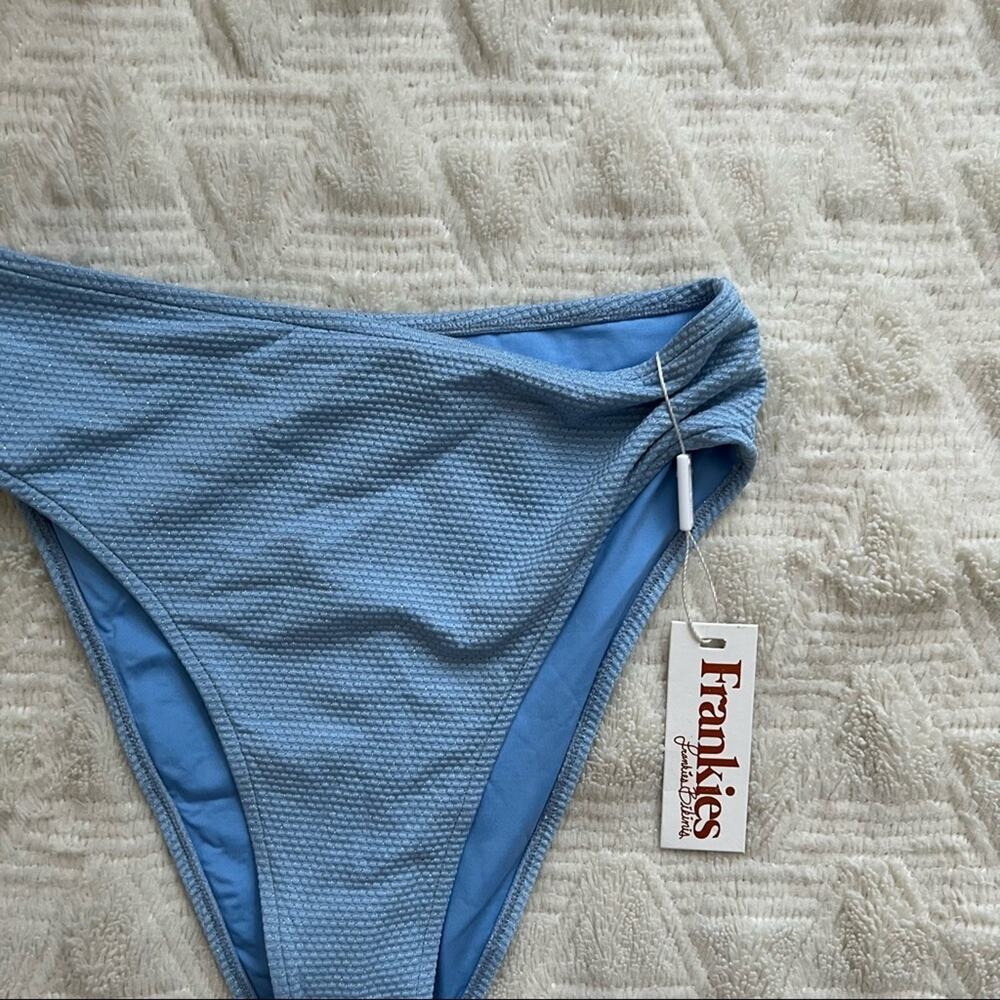 Frankie's Bikinis Grotto High Waisted Metallic Swimsuit Bottoms in Lagoon - Picture 4 of 6